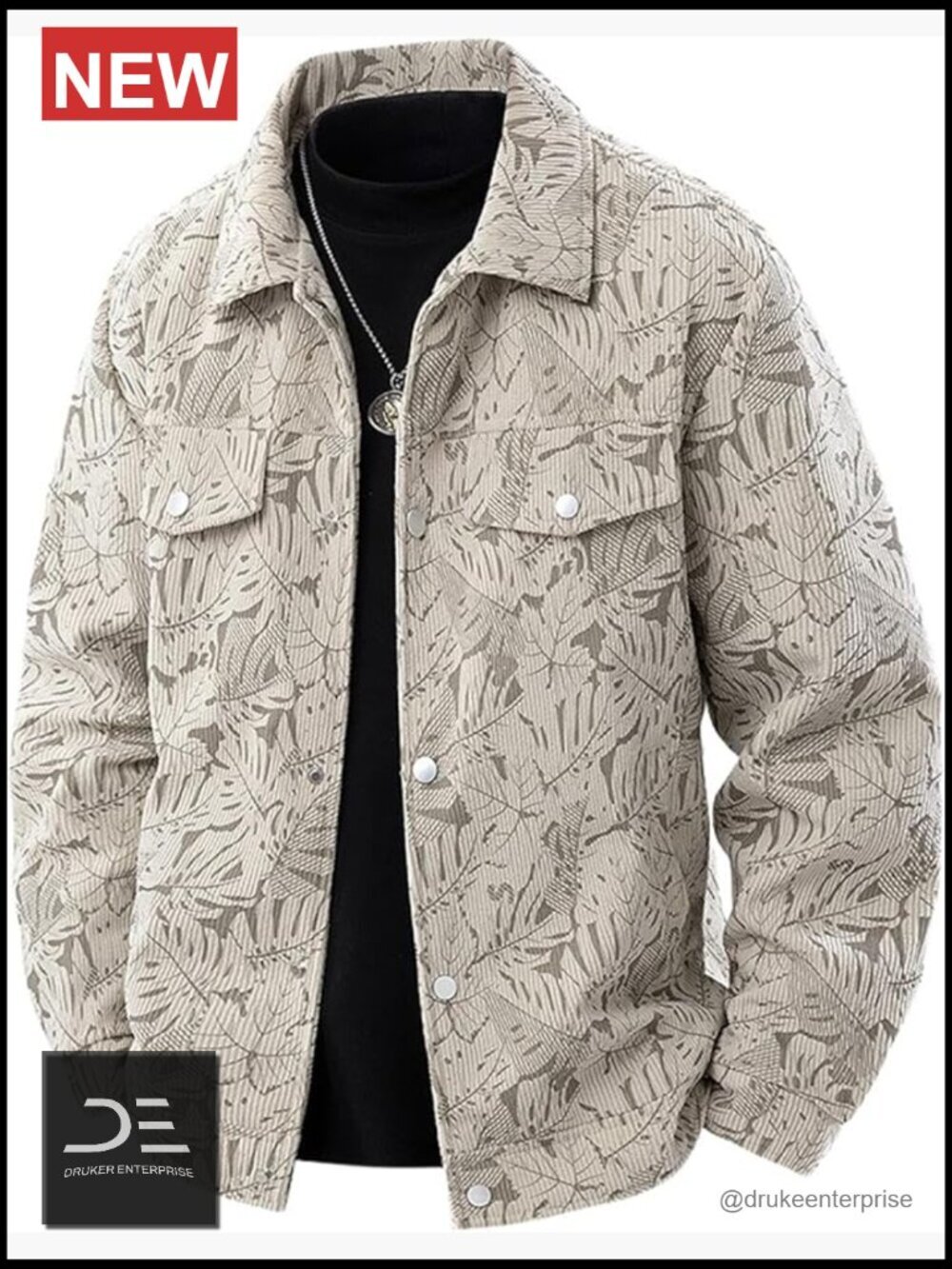Men's Corduroy Button Up Shacket Long Sleeve Work Casual Fall Coat Plus Size